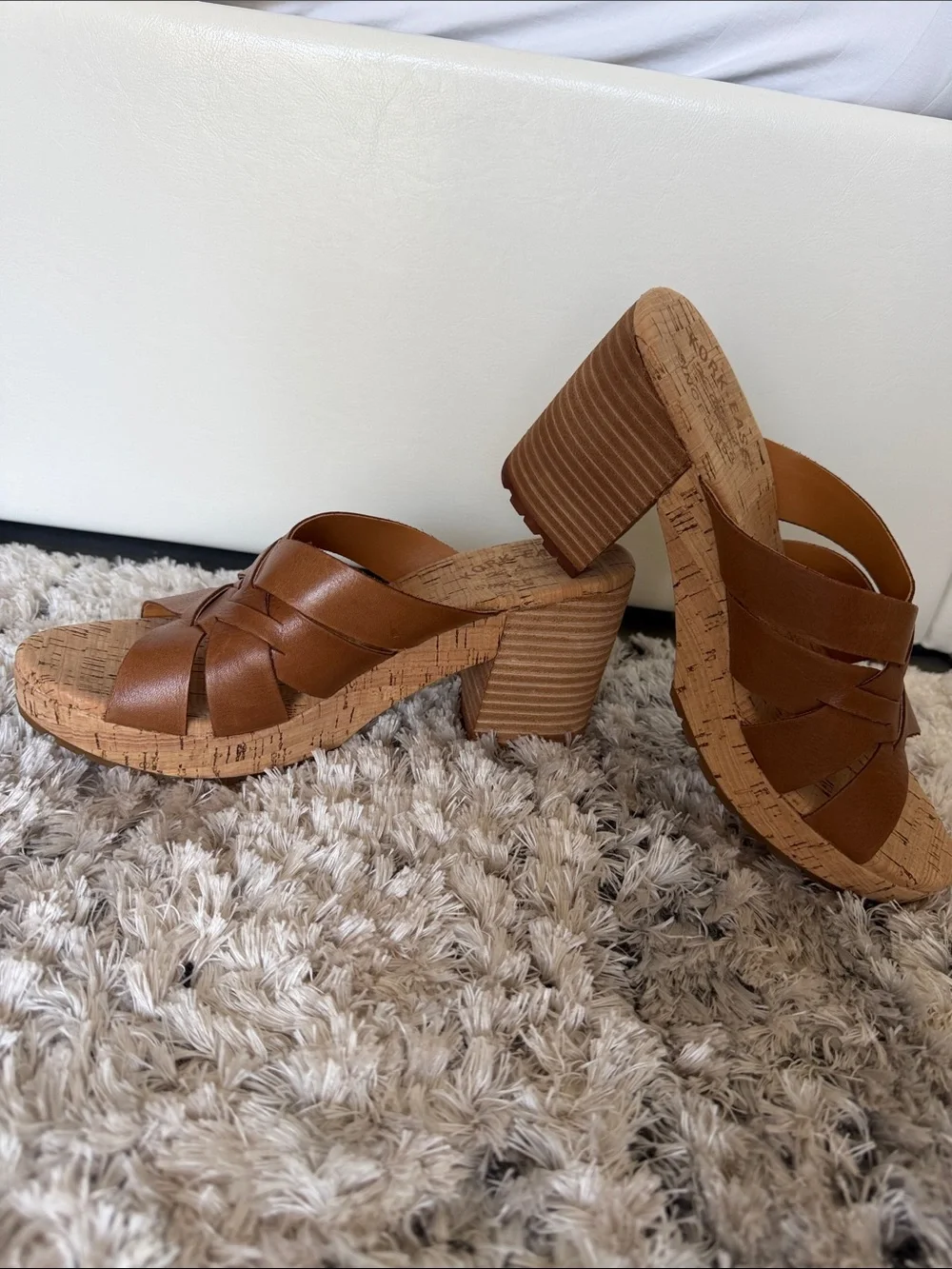 Kork-Ease Tan Woven Leather Cork Slide Mules - Picture 2 of 6